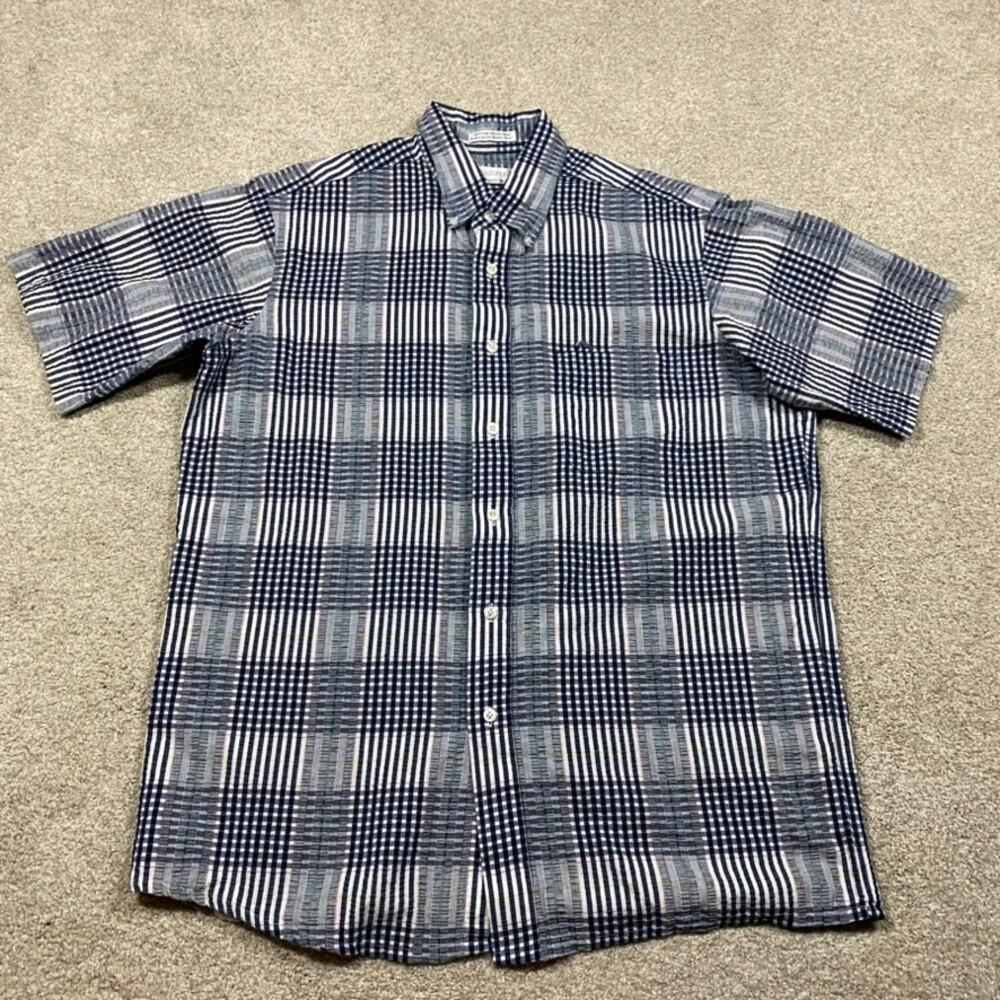 VTG Bloomingdales Seersucker Shirt Mens L Bloomingdales Lightweight Plaid 90s
